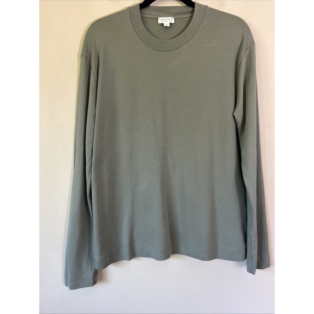 Sunspel Long Sleeve Heavyweight T‑shirt Size Medium M  Cotton Blue Green